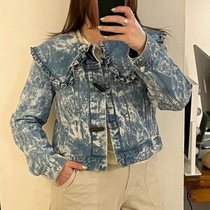 GANNI Acid Wash Oversize Collar Boxy Denim Jacket Size 38